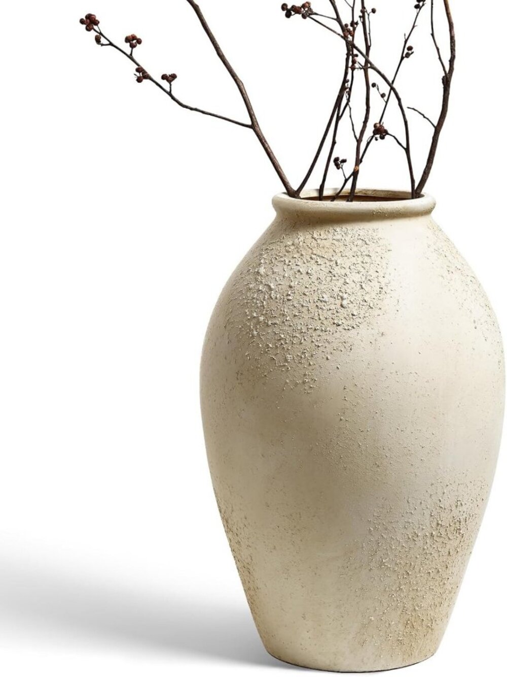 Large Rustic Ceramic Flower Vase - 13.2" Tall Farmhouse Decor for Living Room
